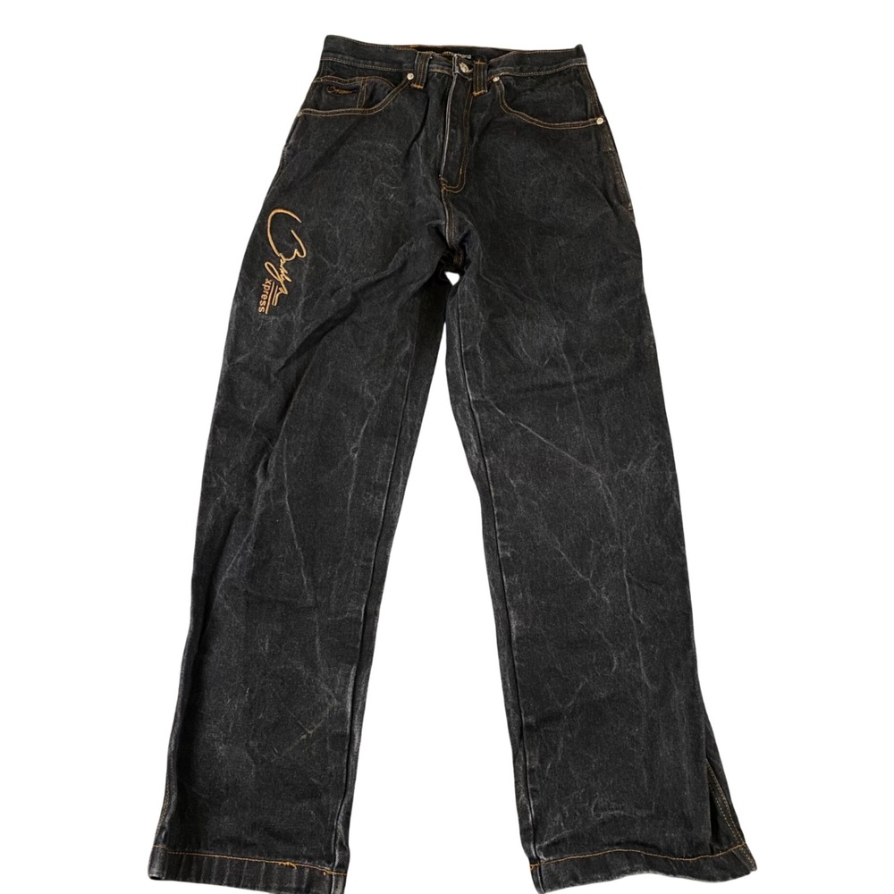Vintage Y2K Brooklyn Xpress Jeans Mens 32 Black Baggy Embroidered Skater